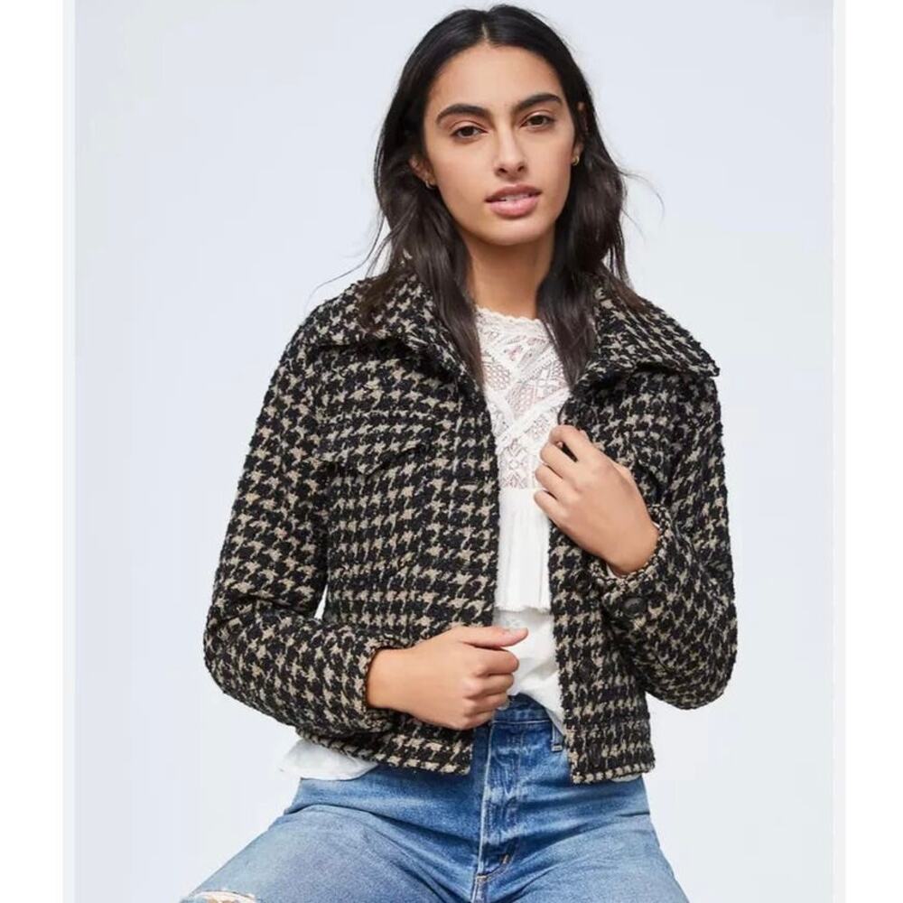 Avec Les Filles Lea Houndstooth Shimmer Cropped Jacket Size SP